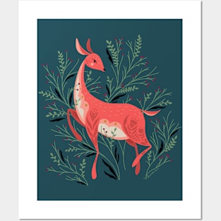 Folk Deer Posters and Art